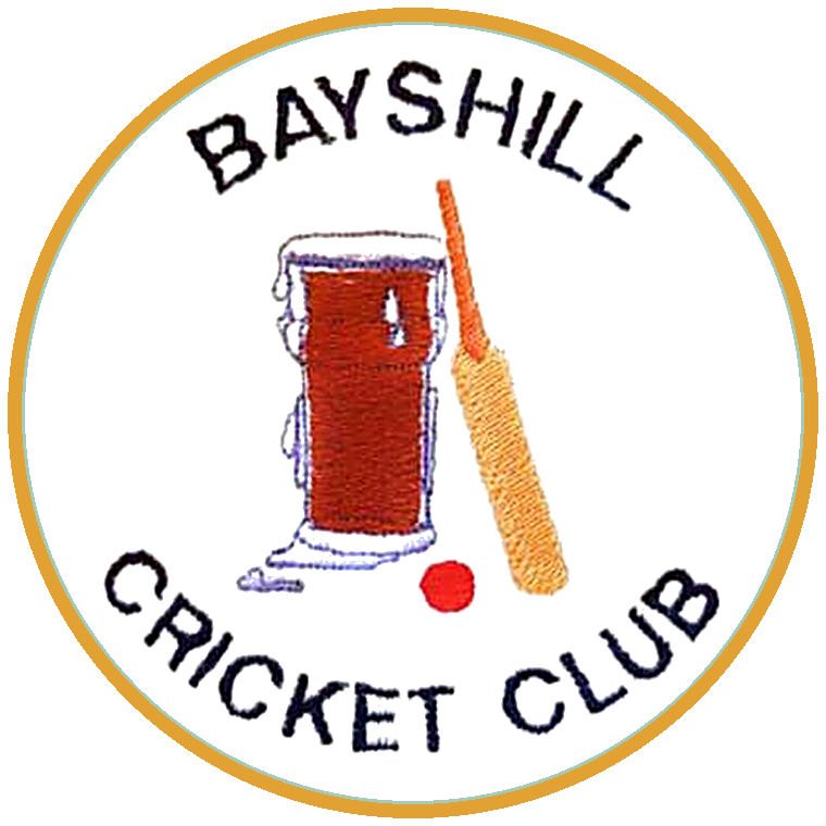 Bayshill Cricket Club crest — a pint, a bat and a ball